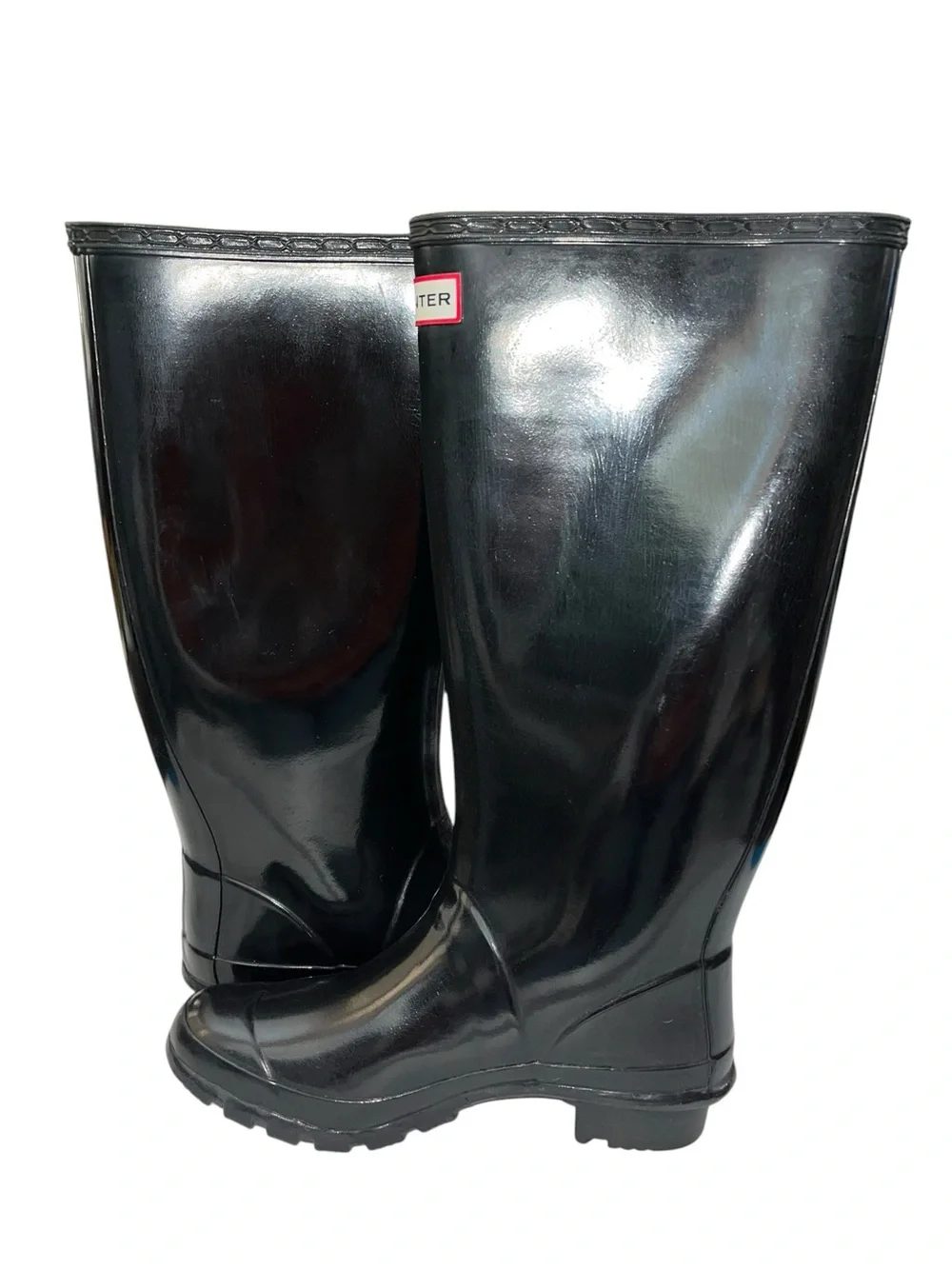 Hunter Glossy Tall Black Boots - Size 6
